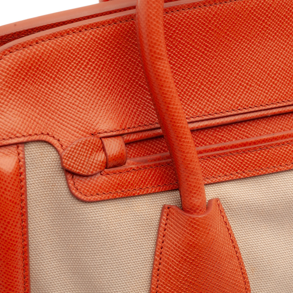 Pre-Loved Prada Bicolor Saffiano Cuir Trimmed Canvas Satchel - Picture 9 of 11